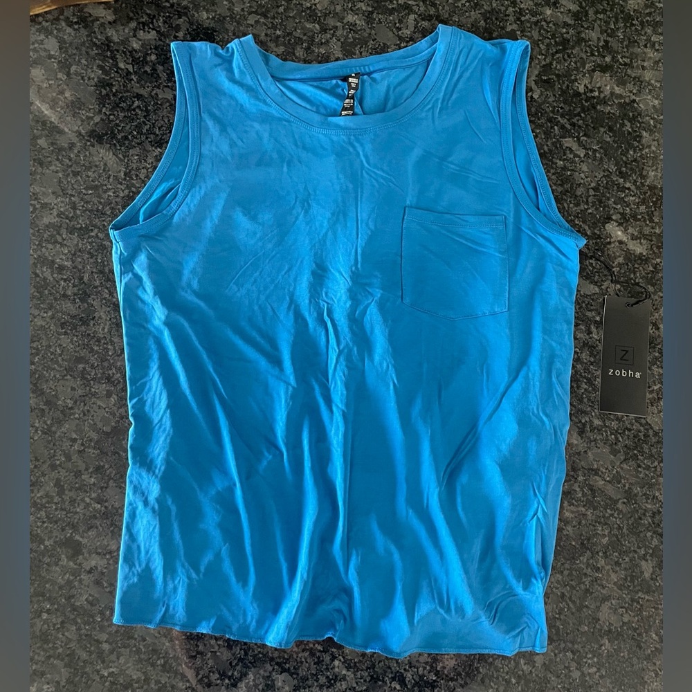 Zobha top with open back. Beautiful blue!